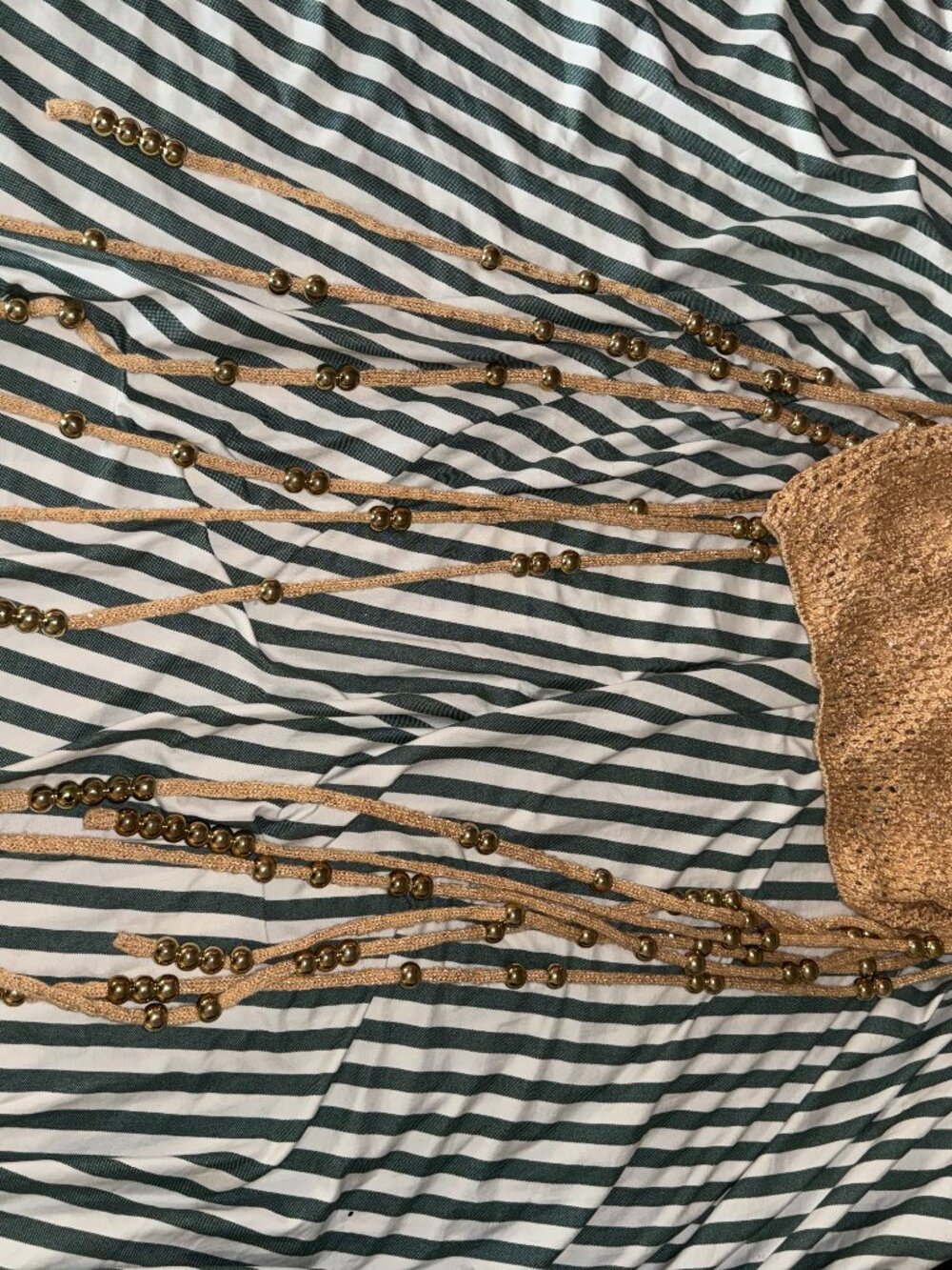 Gold Tone Knit Beaded Fringe Bag